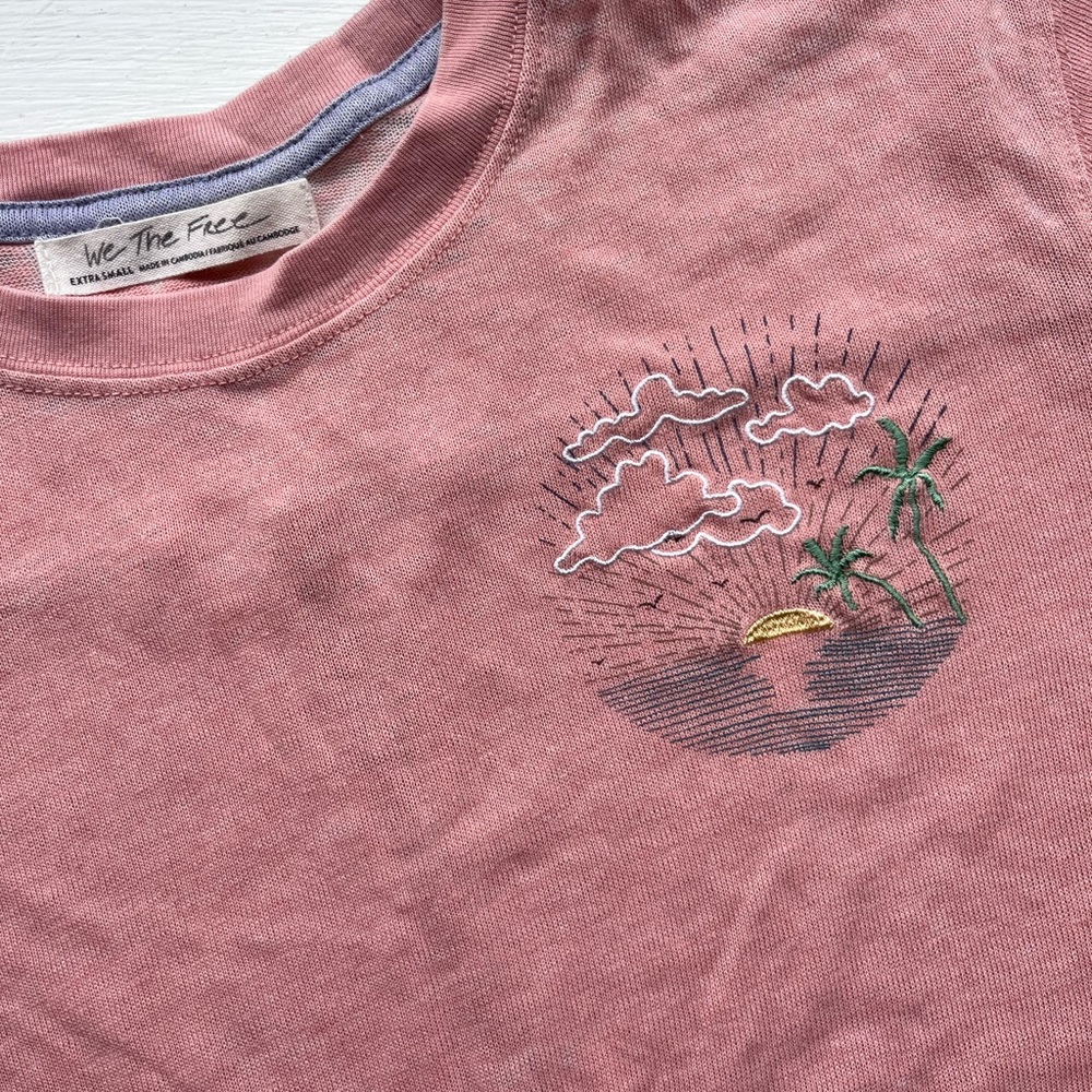 We The Free Dusty Rose Embroidered Tee